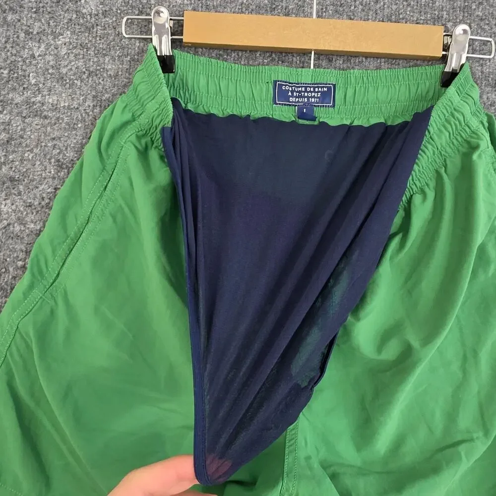 Vilebrequin Swim Shorts Men Large Green Solid Drawstring Lined Trunks Pool Beach